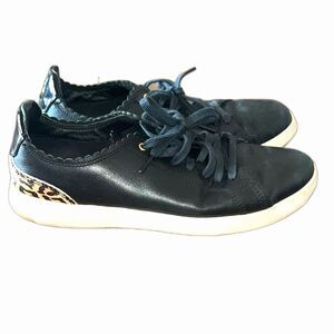 Cole Haan Sneakers 8.5 Black Leather Leopard Animal Print Womens Shoes Trainers